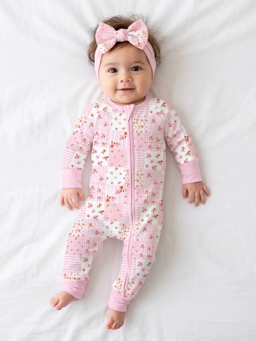 Valentine Floral Quilt Bamboo Zipper Pajama Romper - 12-18M